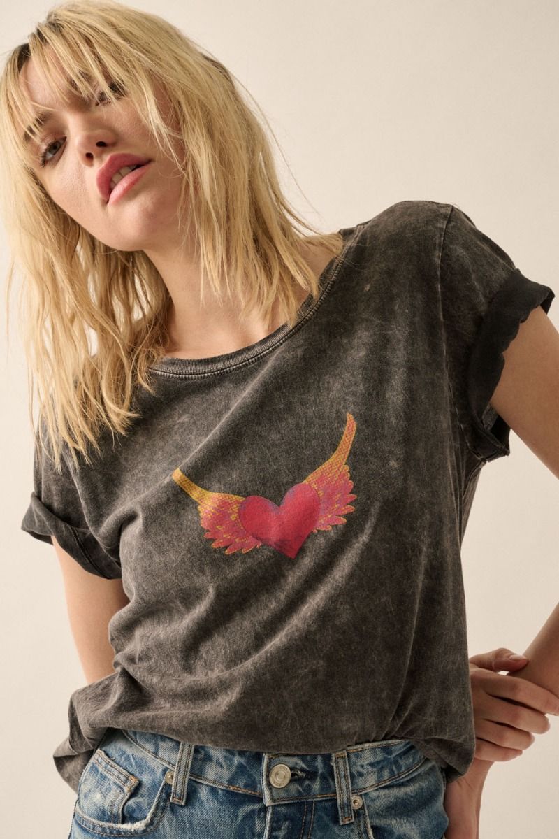 Winged Heart Mineral Washed Graphic Tee by Promesa