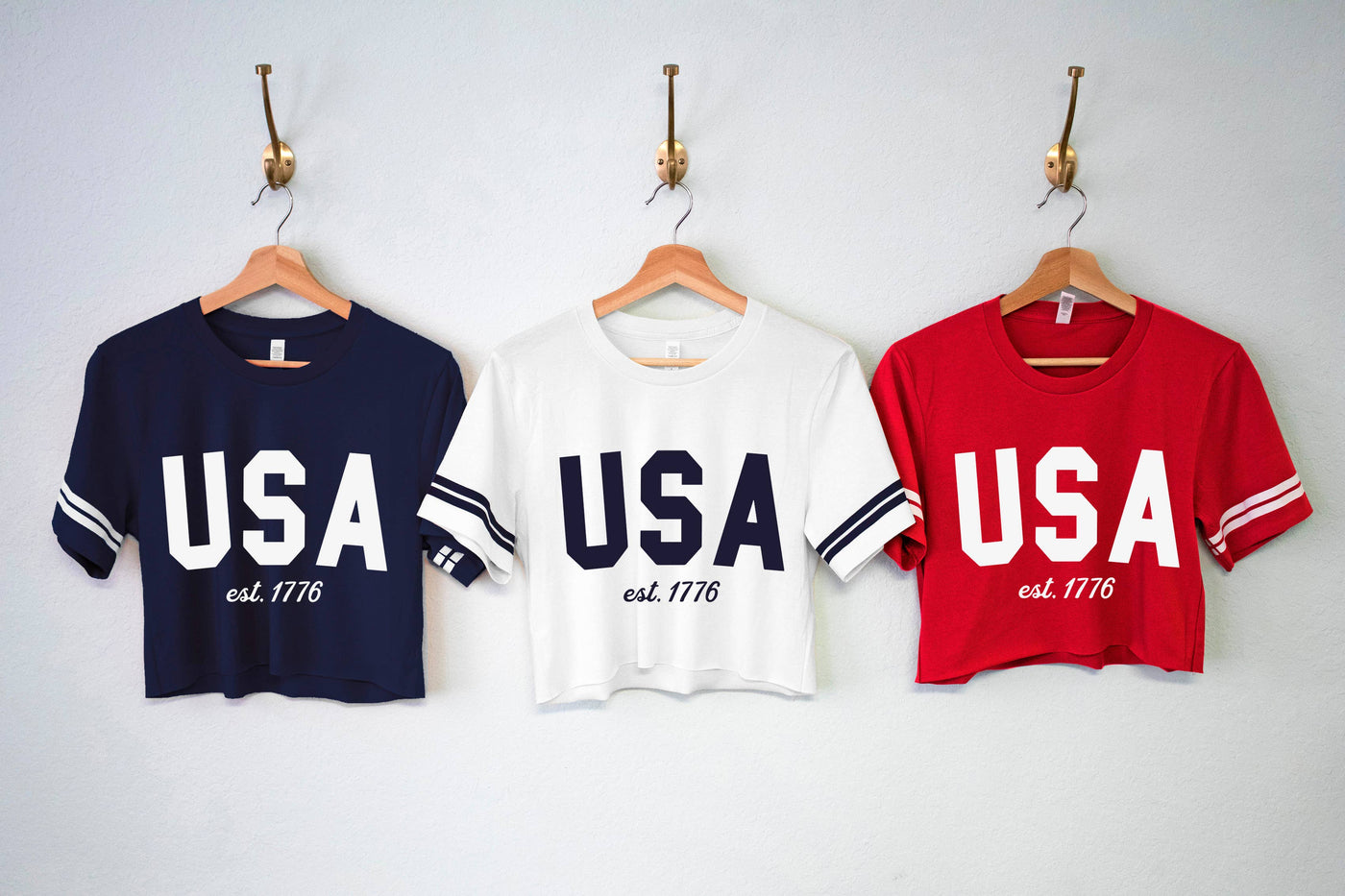USA Est. 1776 Striped Sleeves Crop Top 